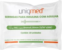 SERINGAS PARA INSULINA 1ML 8MM X 30G POLYBAG UNIQMED PACOTE C/10 UNIDADES