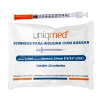 SERINGAS PARA INSULINA 0,5ML 6MM X 31G -  POLYBAG - PACOTE COM 10 UNIDADES - UNIQMED